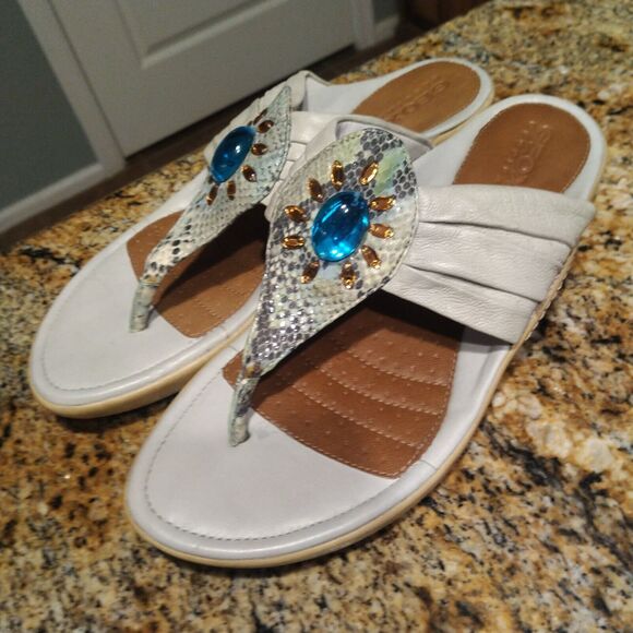 Geox Respira Roccia Leather Sandals with Colorful Snake Skin US 9.5 Sz 40 - Picture 1 of 13